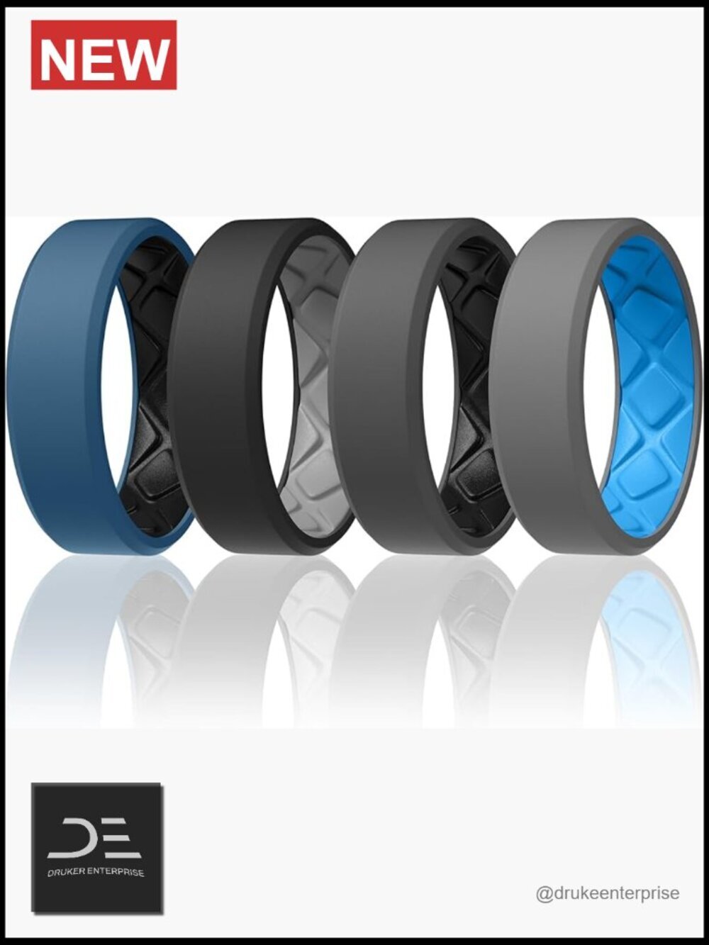 Men's Silicone Rings 7.5mm Wide Ergonomic Beveled Edge Two Tone Waterproof